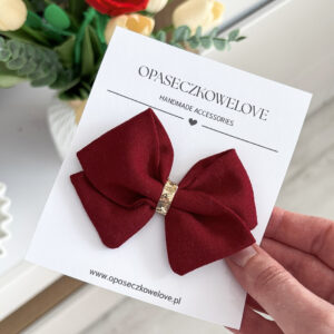 Kokardka bordowa - model Lili - opaska / spinka  - len