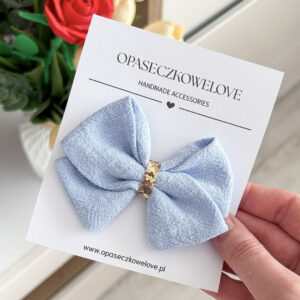 Kokardka błękitna - model Lili - opaska / spinka  - len