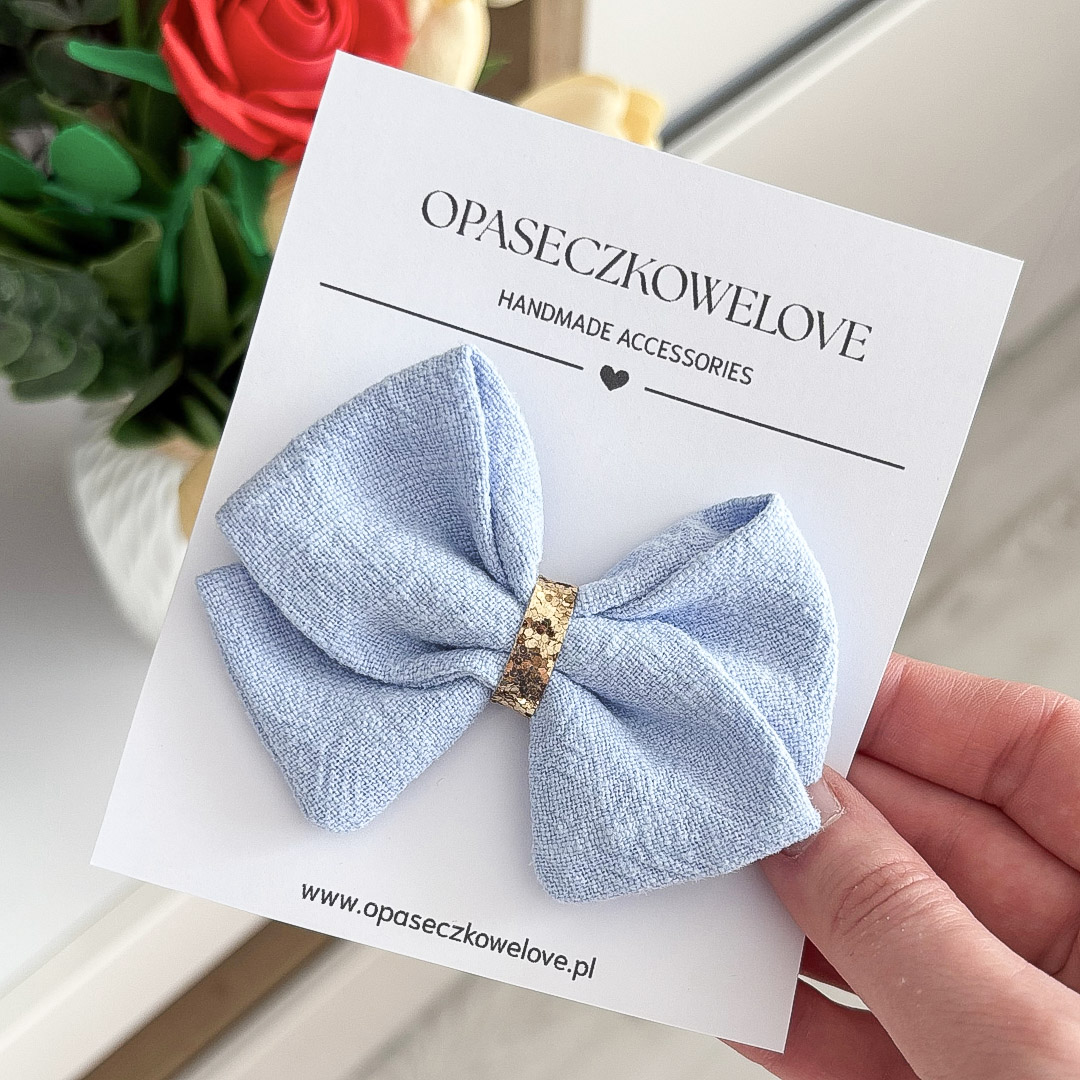 Kokardka błękitna - model Lili - opaska / spinka - len