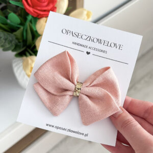 Kokardka brzoskwinia - model Lili - opaska / spinka  - len