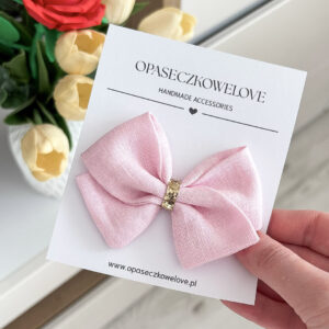 Kokardka różowa - model Lili - opaska / spinka  - len