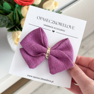 Kokardka brudny róż - model Lili - opaska / spinka  - len