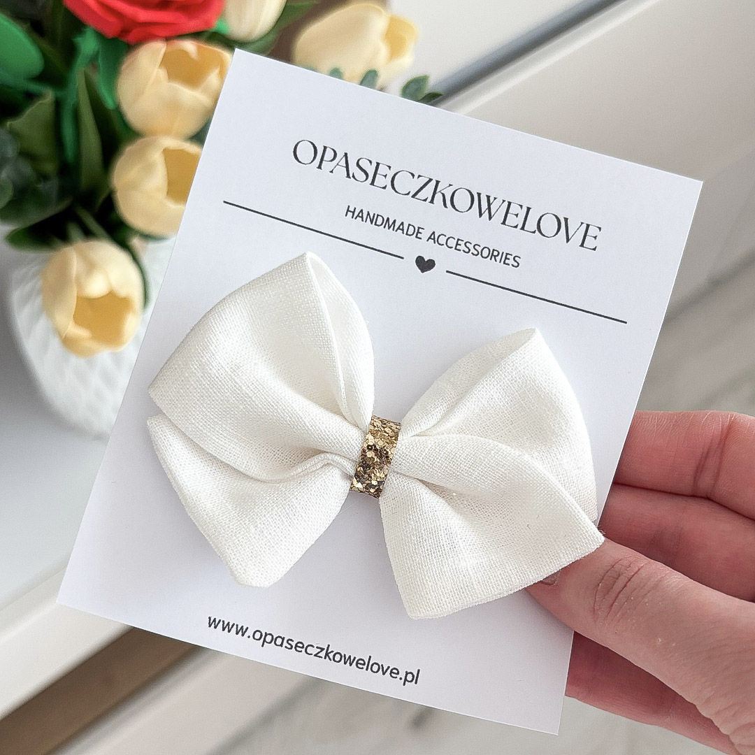 Kokardka ecru - model Lili - opaska / spinka - len