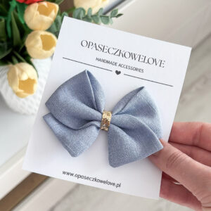Kokardka niebieska - model Lili - opaska / spinka  - len