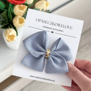 Kokardka niebieska - model Ali - opaska / spinka  - len