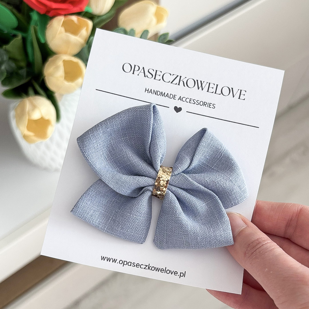 Kokardka niebieska - model Ali - opaska / spinka - len