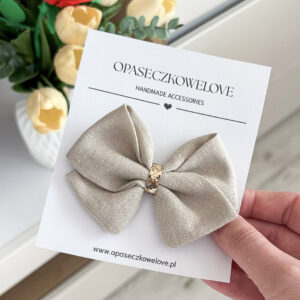 Kokardka jasny chłodny beż - model Lili - opaska / spinka  - len