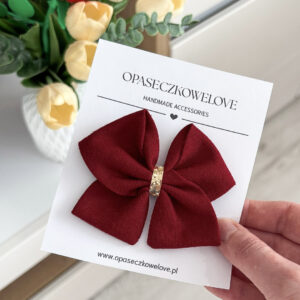 Kokardka bordowa - model Ali - opaska / spinka  - len