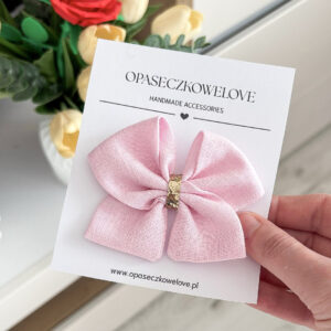 Kokardka różowa - model Ali - opaska / spinka  - len