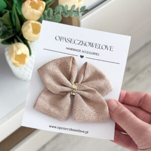 Kokardka mahoniowy róż - model Ali - opaska / spinka  - len