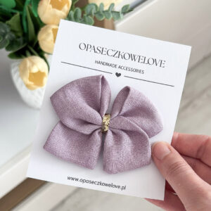 Kokardka fioletowa - model Ali - opaska / spinka  - len