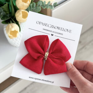 Kokardka czerwona - model Ali - opaska / spinka  - len