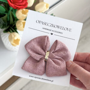 Kokardka brudny róż - model Ali - opaska / spinka  - len