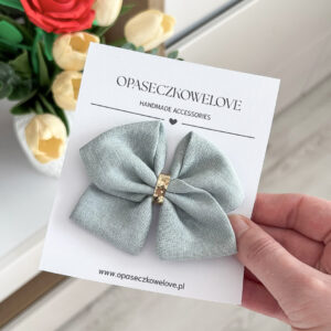 Kokardka szałwia - model Ali - opaska / spinka  - len