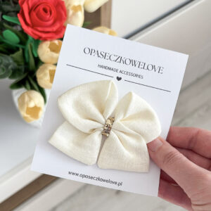 Kokardka kremowa - model Ali - opaska / spinka  - len