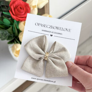 Kokardka jasny chłodny beż - model Ali - opaska / spinka  - len