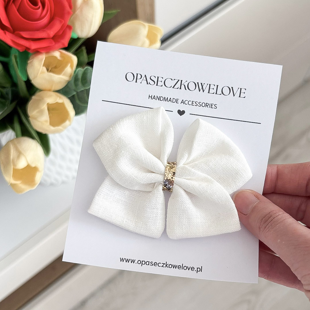 Kokardka ecru - model Ali - opaska / spinka - len