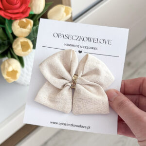 Kokardka naturalna - model Ali - opaska / spinka  - len