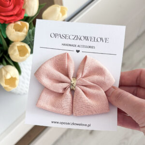 Kokardka brzoskwinia - model Ali - opaska / spinka  - len