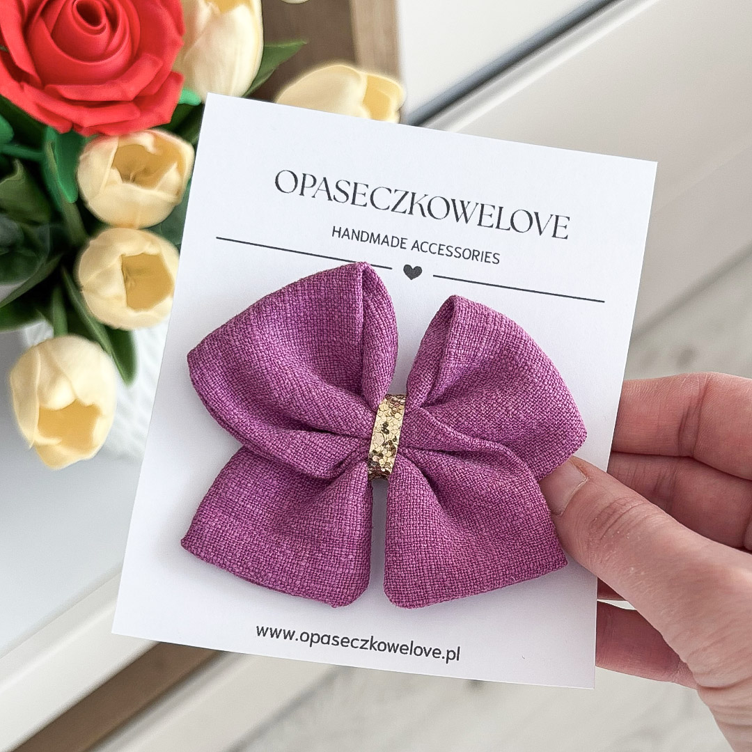 Kokardka wrzos - model Ali - opaska / spinka - len