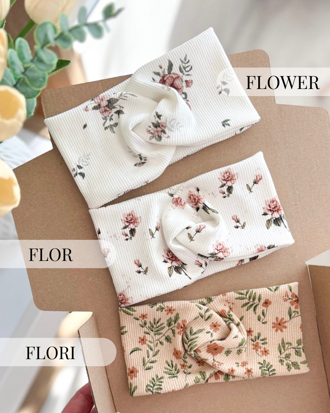 Opaska przeplatana prążek - kwiatki flor - kolory - obrazek 2
