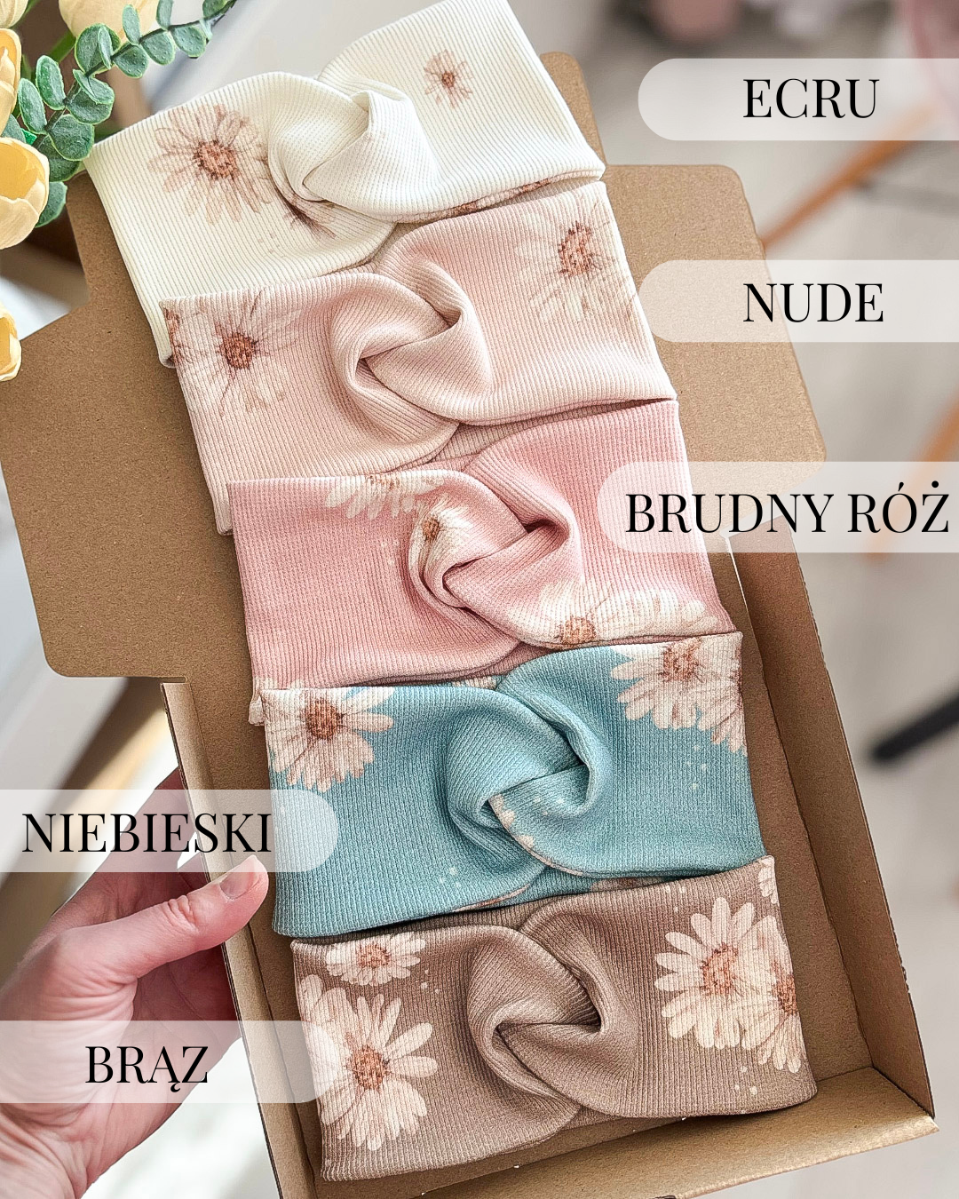 Opaska przeplatana prążek - duże stokrotki - kolory - obrazek 2