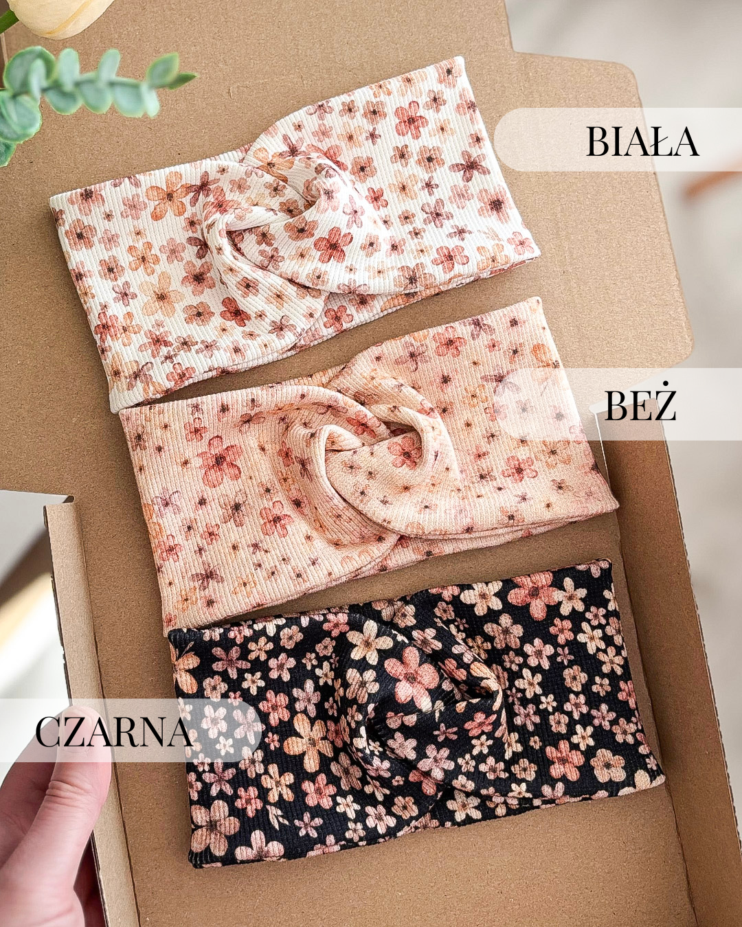 Opaska przeplatana prążek - flor kwiatuszki - kolory - obrazek 2
