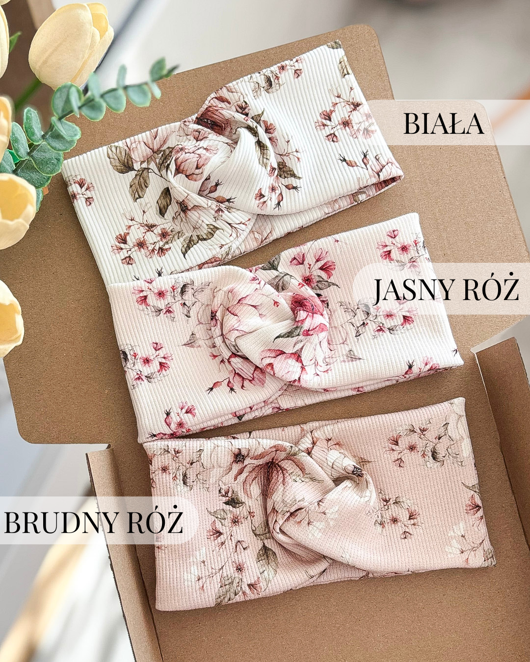 Opaska przeplatana prążek - flores kwiaty - kolory - obrazek 2