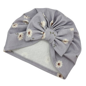 Czapka turban - kokarda - fioletowa w stokrotki
