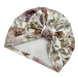Czapka turban - kokarda - śmietankowa w kwiatuszki