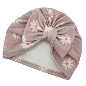 Czapka turban - kokarda - brudny róż w stokrotki