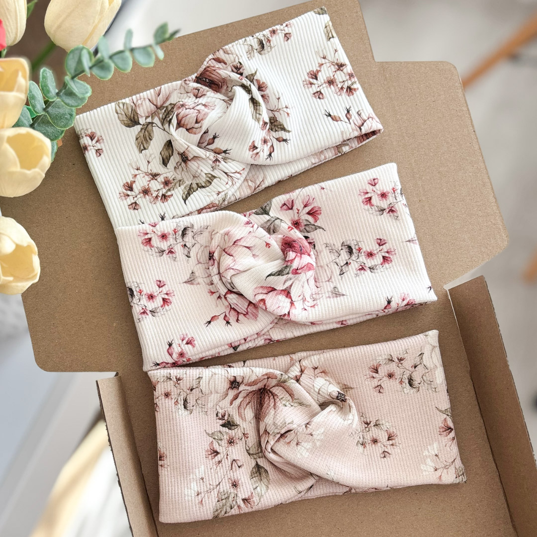 Opaska przeplatana prążek - flores kwiaty - kolory