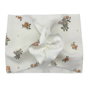 Opaska turban - motylek - śmietankowa w kwiatuszki