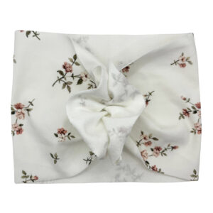 Opaska turban - motylek - śmietankowa w drobne kwiatuszki