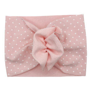 Opaska turban - motylek - jasny róż w groszki