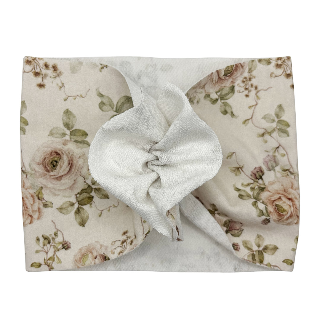 Opaska turban - motylek - beżowa w różyczki