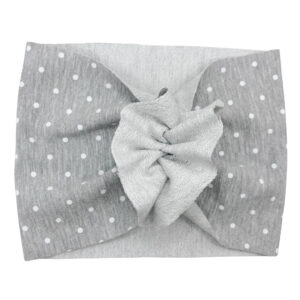 Opaska turban - motylek - szara w groszki