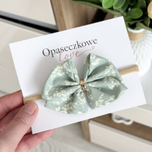 Kokardka Lili – opaska dla dziewczynki zielona w listki